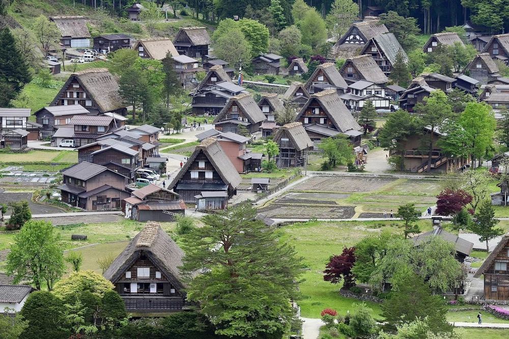 Shirakawa-go village with traditional thatched-roof houses